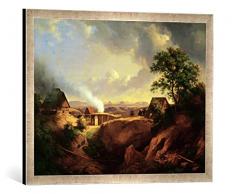 Gerahmtes Bild von Ernst Ferdinand Oehme Landschaft bei Maxen, Kunstdruck im hochwertigen handgefertigten Bilder-Rahmen, 70x50 cm, Silber Raya
