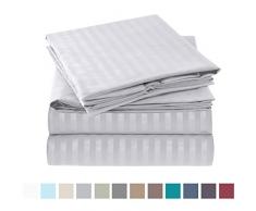 Nestl Bettwäsche Bed Sheet Set – Damast Streifen – Weiche Gebürstete Mikrofaser – Bonus Kopfkissen King Stripe - Silver Light Gray