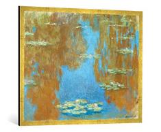 Gerahmtes Bild von Claude Monet Nymphéas (Seerosen), Kunstdruck im hochwertigen handgefertigten Bilder-Rahmen, 100x70 cm, Gold Raya