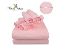 Victoria Valenti Bettlaken-Set mit 4 Kissenbezügen (Zwei Kissenbezüge), Doppelbett gebürstet und sehr weich mit tiefen Taschen für extra Tiefe Matratze, Mikrofaser, hypoallergen Twin Rose