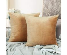 NTBAY Kissenbezug, Samt, quadratisch, superweich, luxuriös, mit Reißverschluss Euro (16 x 16 inches) Camel