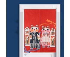 auswind drg235 japanischen Stil, Blau Vogel Muster, Türöffnung Vorhang (84,8 cm W 119,4 cm H), Leinen, rot, 33.4 W 47 H