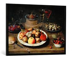 Gerahmtes Bild von Osias Beert der Ältere Stilleben mit Früchten, Kunstdruck im hochwertigen handgefertigten Bilder-Rahmen, 100x70 cm, Schwarz matt