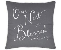 decorhouzz EU Unsere Nest gesegnet ist Kopfkissen bestickt Kissenbezug Dekoratives Kissen Cover NEU Hochzeit Jahrestag New Home Geburtstag Geschenke, baumwolle, dunkelgrau, 45,7 x 45,7 cm