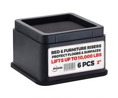 iprimio Bett Möbel und Aufstehen, – Quadratischer Aufzüge bis 6,3 cm – Schützen Böden und Oberflächen – strapazierfähigem ABS-Kunststoff und rutschfeste Griff aus Schaumstoff – Sicher Stapeln, – schwarz,