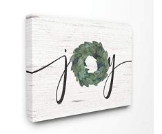 Stupell Industries Joy Wreath Wood Textured Family Word Leinwand-Wandkunst, Design vom Künstler Jo Moulton, 16x20