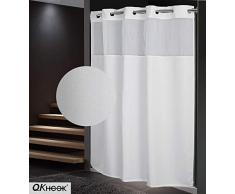 QKHOOK Duschvorhang (12 Packungen) zum Einrasten von Leinenhaken, schimmelresistenter Stoff, wasserabweisend, antibakteriell, Polyester-Mischgewebe, einfarbig, 1 Pack, 71 x 77