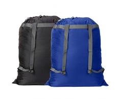 CALACH Wäschesack, groß, 68,6 x 86,4 cm, stabiles und reißfestes Polyester-Material, Kordelzug und verstellbare Schultergurte, ideal maschinenwaschbar schwarz/blau