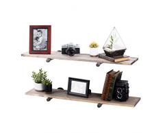 Rustikale Industrie-Rohrhalterungen, schwimmendes Regal, Rohrdekoration, Antik-Holz, Paareisen-Rohr-Halterung, Wandmontage, Hänge-Regale, Scheunenrückgewinntes Holz, inspiriert von 91,4 cm Medium Gray