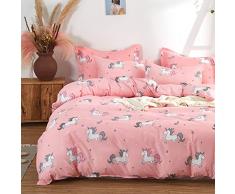 Uozzi Bettwäsche-Set für Kinder, wendbar, Mikrofaser-Polyester-Druck, niedliches 3-teiliges Bettwäsche-Set (1 Bettbezug + 1 Kissenbezug) Twin (No Comforter) Pink-Unicorn