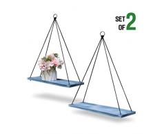 ASLINY Hängeregal aus Holz mit Seil zum Aufhängen Blau (Rustic Blue)