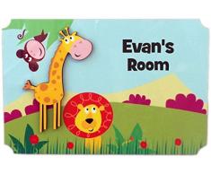 Rikki Knight Evans Room Türschild, 3D-Giraffe auf Dschungel, mit Namen für Kinder- und Babyzimmer