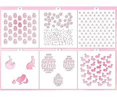 lubimova. COM Cookie und Craft Schablone Set Ostern N2, 6 Pcs: Eier, Hasen, Blumen, Triple Erbsen, Inschrift