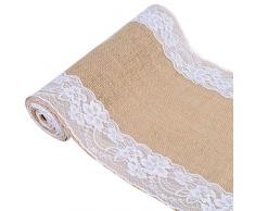 boyspringg Jute Tischläufer mit Spitze Vintage Tischdecke rustikal Natur Jute Country Hochzeit Party Esstisch Dekoration Farmhouse Decor 12 x 108 5 Set