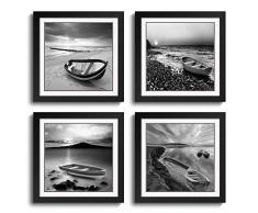 Leinwandbild, 4-teilig, romantisches Strand-Motiv, Landschaftsbild, Meer, Strand, Ozean, moderne abstrakte Meereslandschaft, Gemälde auf Leinwand, Wandkunst für Heimdekorationen 12x12inchx4pcs Black 04