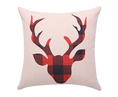 BreezyLife Buffalo Plaid Überwurf Kissen Cover Hirsch Deko Kissen Fall Leinen Kissenbezug, Quadratisch für Weihnachten Neues Jahr Home Decor Einzugs Geschenk 18x18 inches Beige