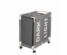 comfortez Wäschekorb mit 2 Fächern, abnehmbare Rollen, Wäschekorb, L23,6 x B 13,4 x H 25,9 cm, leicht transportierbar grau