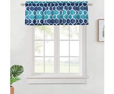 Haperlare 3-teiliges marokkanisches Küchen-Vorhang-Set, Küchen-Vorhänge und Volant für Café, Badezimmer, Spalier Design, Wohnzimmer-Vorhang-Sets, Polyester, Teal/Navy, Valance| 15 L