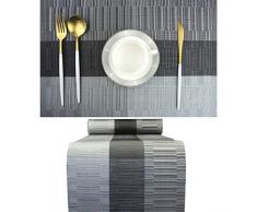 Pigchcy Platzsets, waschbar, Vinyl, gewebt, elegant, Tischsets für Esstisch, 4 Stück, 45,7 x 30,5 cm, Marineblau 6pcs Placemats+1pcs Table Runner Bamboo1:Black
