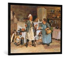 Gerahmtes Bild von Wladimir Jegorowitsch Makowski Streitgespräch in der Küche, Kunstdruck im hochwertigen handgefertigten Bilder-Rahmen, 100x70 cm, Schwarz matt