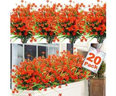 20 Bündel künstliche Blumen für den Außenbereich Dekoration, UV-beständiger Kunst-Kunststoff für den Außenbereich, Grün / Sträucher / Pflanzen / künstliche Blumen zum Aufhängen, für Küche / Zuhause / Hochzeit / Büro / Garten Orange
