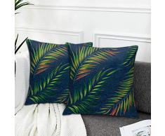 COWDIY Kissenbezug, quadratisch, Retro-Blätter, doppelseitig, dekorativer Kissenbezug für Sofa, Sessel, Schlafzimmer, Wohnzimmer, Dekoration, 45,7 x 45,7 cm (Denimblau)