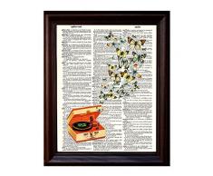 Frische Prints von CT Retro Record Player und Schmetterlinge – Wörterbuch Kunstdruck Gedruckt auf authentischen Vintage Wörterbuch Buch Seite – 8 x 10.5