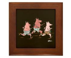 Oh No! Its a Bank Run! :: Lustige Sparschweine auf dem Lauf: Gerahmte Kunst-Keramikfliese von Kristen Stein