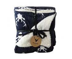 Montauk Vintage Collection by DINY Home Products Sherpa Corduroy Berber Überwurf, 127 x 152,4 cm, wendbar, Hirsch-Druck, Ganzjahresdecke für Bett oder Couch 50 x 60 Navy