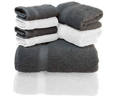 Luxuriöses 8-teiliges Badetuch-Set, 700 g/m² Dicke, gekämmte Baumwolle, Hotelqualität, sehr saugfähig, 2 Badetücher, 2 Handtücher, 4 Waschlappen, Weiß grau/weiß