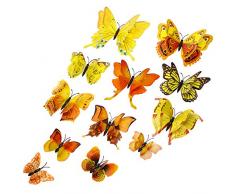 Tupalizy 12 Stück Doppelflügel 3D Schmetterling Wandaufkleber Aufkleber DIY Kunst Basteln Dekoration für Fenster Kühlschrank Kinder Mädchen Baby Schlafzimmer Klassenzimmer Badezimmer Home Office Geburtstag Party gelb