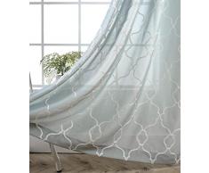 MIUCO marokkanische bestickte halbdurchsichtige Vorhänge aus Leinen, Ösenvorhänge für Wohnzimmer, Textil, Sea Foam, 52x95 Inch