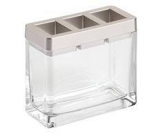 iDesign 24360EU Zahnbürstenhalter Ablage für Badezimmer Waschtisch oder Arbeitsplatte, 10,8 x 4,8 x 9,5 cm, durchsichtig/nickel gebürstet, Glas