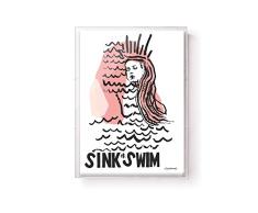 Wexel Art Waschbecken oder Schwimmen von Maggie Macdonald Mermaid Girl Wellen gerahmt in einer 40,6 x 50,8 cm Acryl-Schattenbox, transparent