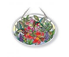 Amia 42122 Sonnenfänger, handbemalt, Kolibri, abgeschrägtes Glas, mittelgroß, oval, 17,8 cm lang