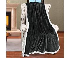 Katalonien Mink Fleece Sherpa Überwurf Decke wendbar Fuzzy Micro Plush Snuggle Decke alle Season für Schlafcouch oder TV 127 x 152,4 cm, schwarz, 50 x 60