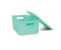 Homz Kunststoff Weidenkorb Mülleimer mit Deckel, 42,4 x 22,1 x 29,5 cm blau blau