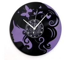 Instant Karma Clocks Instant Karma Wanduhr aus Vinyl mit doppeltem Parete-Viola-Idea Geschenk Schmetterling Vintage Frau Volto Profilo, Leise