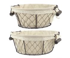 Stonebriar 2pc Round Metal Serving Basket Set with Decorative Fabric Lining, Rustic Serving Trays for Parties, Centerpiece for Coffee or Dining Table, Document Organizer for Office or Kitchen