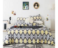 SUSYBAO 3-teiliges Bettbezug-Set aus 100% natürlicher Baumwolle, bunte tropische Blätter, pflanzliche Pflanzen, Blumen, Karo-Gitter-Bettwäsche mit Reißverschluss Bändern, 1 Bettdeckenbezug und 2 Kissenbezüge, luxuriöse Qualität,