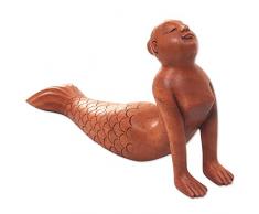NOVICA Bhujangasana Mermaid Holz Skulptur