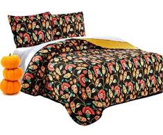 Dada Bettwäsche Kollektion elegante Ringelblume s Garden Quilt Patchwork Tagesdecke, Wendedecke, Set, Floral, bunten gelb & braun, 2–3-teilig., Polyester-Mischgewebe, multi, California King