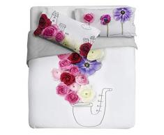 Ipersan Note Floreali Bettwäscheset für Einzelbett, aus 100% Reiner Baumwolle, Weiß/Rosa