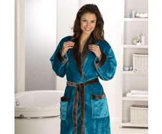 Gözze Damen und Herren Bademantel mit Schalkragen, Seiden-Feeling, Größe L, Petrol, 20014-54-3