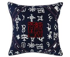 Sterxy Calico Typ II Bestickt Oracle Knochen Script Kissen Bezug, Baumwolle-Mischgewebe, Navy Blau, 18 x 18