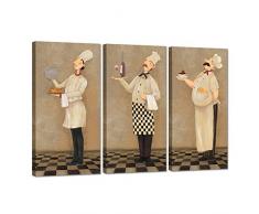 iHAPPYWALL 3-teiliges Küchen-Wand-Dekoration, lustiger französischer Chefkoch, Vintage-Poster, gespannt und gerahmt, für Küche, Esszimmer, Chef, Restaurant, Wanddekoration, fertig zum Aufhängen, 40,6 x 81,3 cm, 3 Stück