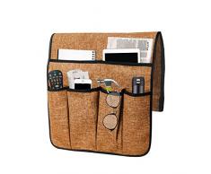 COVA Leinen-Sofa-Armlehnen-Organizer, Couch-Armlehnen, Stuhl Caddy mit 7 Taschen, Fernbedienungshalterung, Zeitschriftenhalter, Aufbewahrung, Organizer, drapiert über Sofa, Couch, Lehnstuhl Armlehne Baumwollkaffee