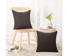Deconovo Kopfkissen Bezug Gewebt Feine Leinenoptik Super Soft Fall Kissen mit Reißverschluss 45,7 x 45,7 cm 18x18 inch Brown 2pcs