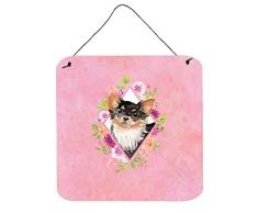 Carolines Treasures Longhair Chihuahua rosa Blumen Türaufhänger Wanddekoration, Mehrfarbig