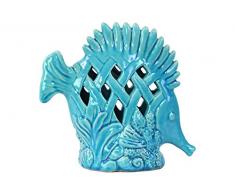 Urban Trends Keramik Fisch Figur mit Aufrecht Rücken Flossen und perforiert Design auf Algen Sockel, glänzend, Sky Blau